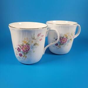 2 Staffordshire flowery Cups Mugs Dinnerware Bone China Tea / Coffee Cups